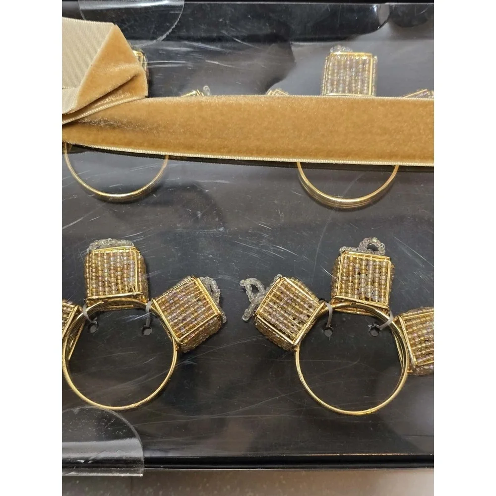 ✨🍽️ Tahari‎ Home Gold Beaded Napkin Rings Set of 6 NEW in Box